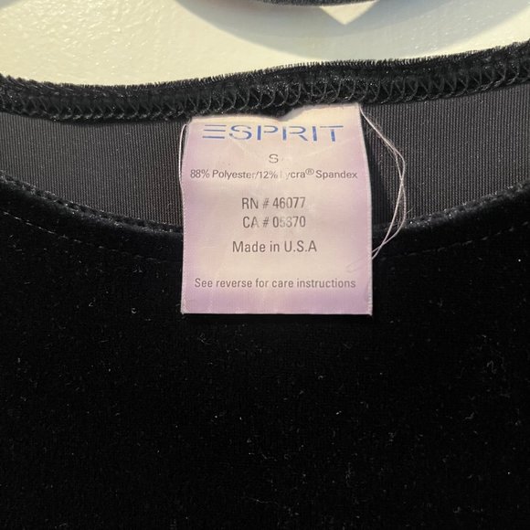 VTG ESPRIT black velour long sleeve crew (made in USA) S - Picture 5 of 6